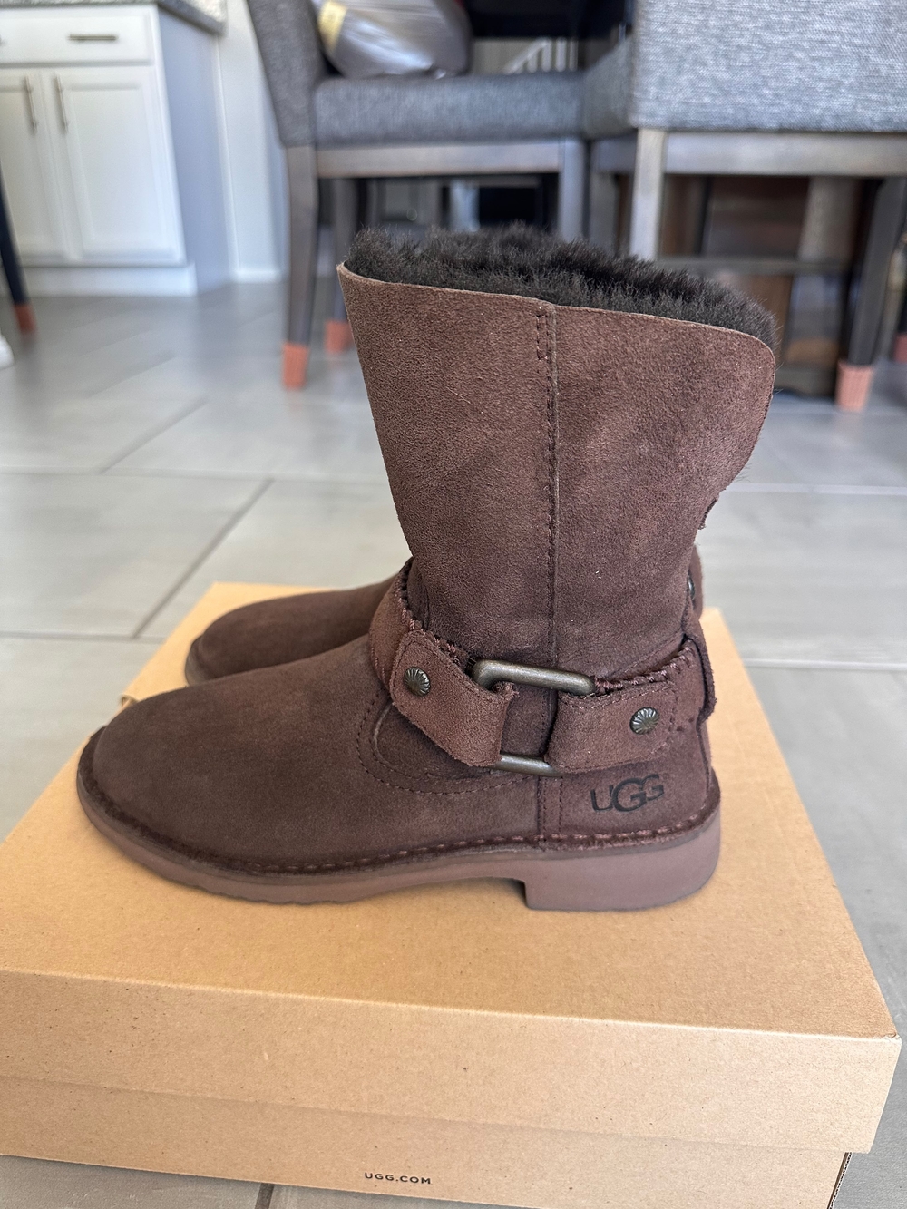 UGG Cedric Chocolate Brown Suede Shearling Boot